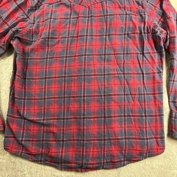 Wrangler Wrancher Pearl Snap Shirt Men Large Red Plaid Flannel Long Sleeve Ranch - Picture 4 of 8